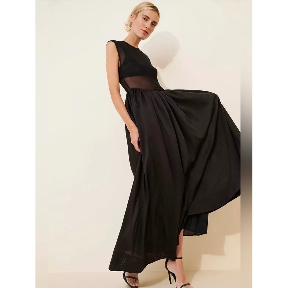 Hansen & Gretel Anya Gown Black Sheer Mesh Bodice Evening Dress M